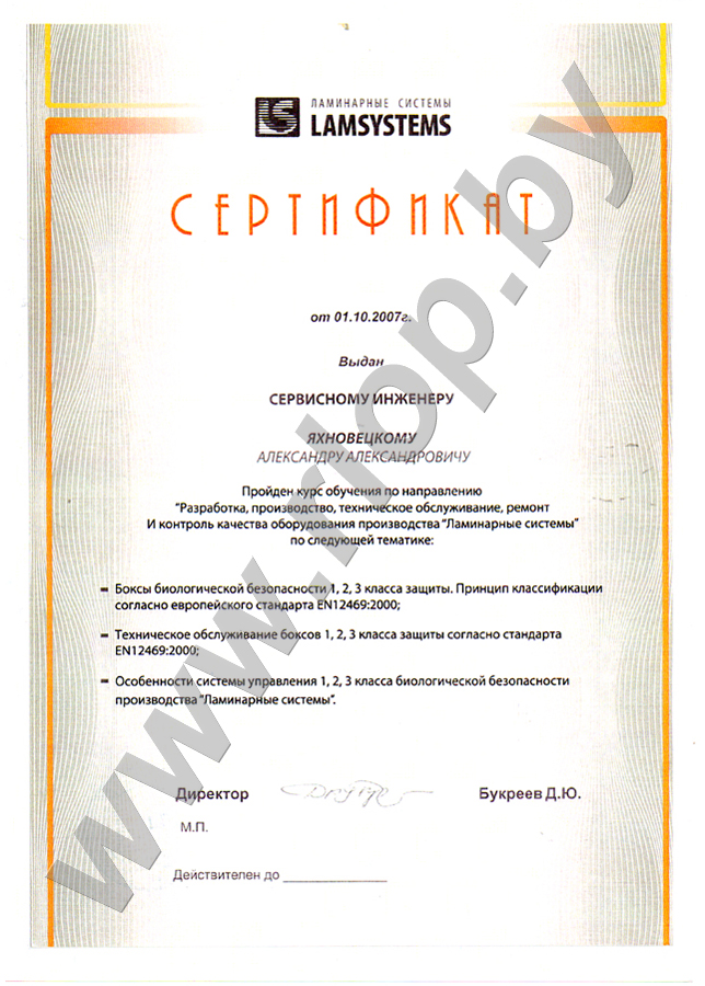 Сертификат LAMSYSTEMS